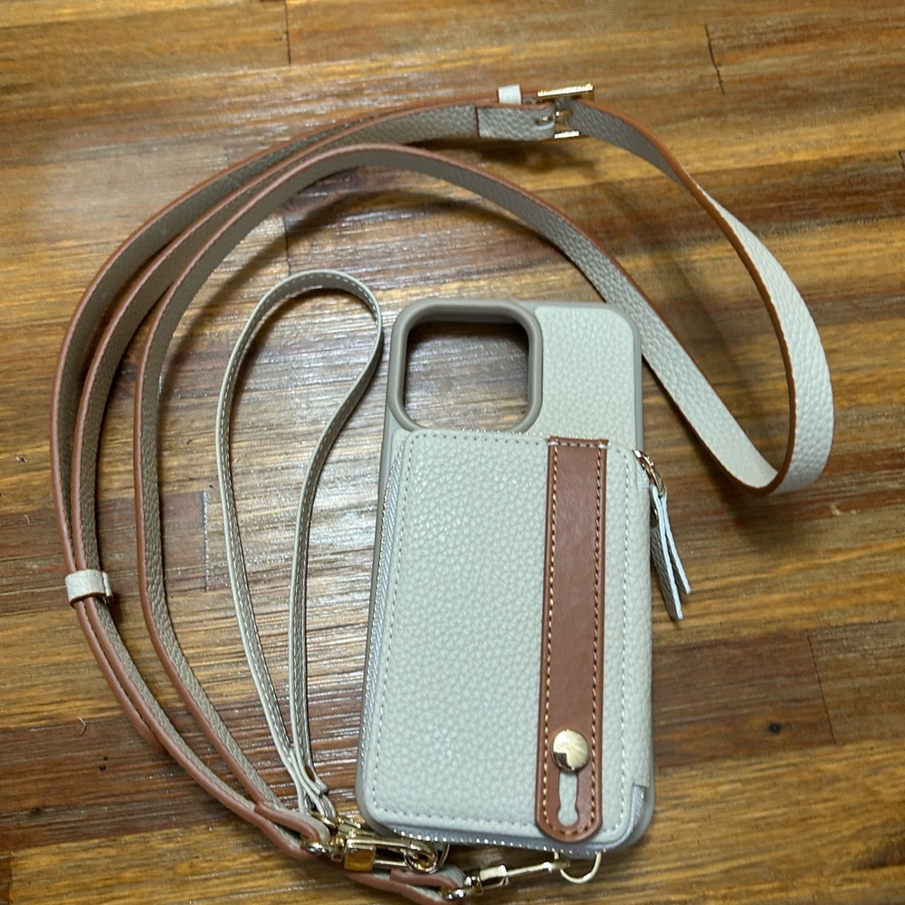 Stylish Beige and Brown Phone Case with Strap